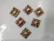 Set x 6 Multi Color Stones Square Conchos For Western Horse Saddles Free Ship