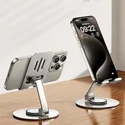 DEARART Cell Phone Stand, 360° Adjustable Phone Stand for Desk, Foldable Phone Holder Fully Carried Easily, Silver (Disc Base)