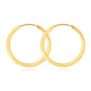 9ct Yellow Gold 16mm Plain Sleeper Earrings