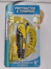 6" Compass & Protractor Set with #2 HB Wood Pencil & Blunt Metal Safety Tip