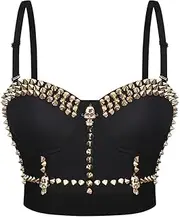 Steampunk Rivet Corsets Bustiers Tops Women Halloween Ballroom Gothic Clothing Cropped Blouse Short Black White
