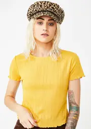 [Glamorous] Yellow Lettuce Edge Crop Tee