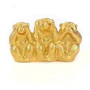 Three Wise Monkeys Figurine Gold Resin Feng Shui Decor, See No Evil Hear No Evil Speak No Evil Statue for Home Office Shelf Decoration