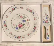 Cake Service Set Andrea by Sadek Platter Cake Plate and Server Porcelain 10" Vtg