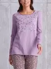 Ladies Mauve Pure Cotton Dandelion Print Loungewear Top - Plus Size 26