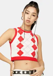 Love Main Stage Cropped Argyle Vest