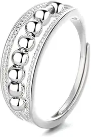 [X-PLATA] 925 Sterling Silver Beaded Band Ring, Adjustable Size, 2.31g