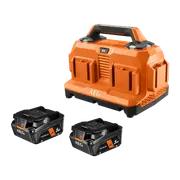 AEG 18V Twin 5.0Ah Battery and 6 Port Sequential Charger Kit A18OMPC52
