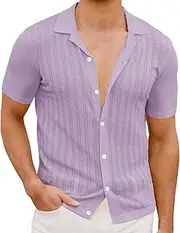 [Generic] Men Strips Button Shirts Fashion Leisure Tops Lapel Short Sleeved Shirt Men's Lightweight Daily Tops Plain T Shirts for Men Bulk