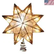 Elegant Gold Capiz Star Tree Topper with 10 Lights and Arabesque Style