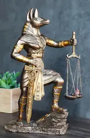 Ebros Anubis with Scales of Justice Statue Figurine 10" Tall (Faux Bronze Resin)