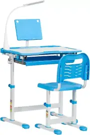 Kids Desk & Chair Set School Study Desk with USB Light Blue & White FREE SHIP US