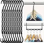 House Day Space Saving Hangers, 10pcs Magic Hangers Space Savers, Magic Clothes Hangers Space Savers, Coat Hangers Space Saving, Wardrobe Space Saver Hangers, Space Saver Hangers for Clothes - Black