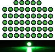 (Pack of 50) TMH 3/4 Inch Roun Green LED Side Marker Bulb Clearance Lamp Indicator Light Extra Bight with Rubber for Trailer Truck Bus Camper ATV SUV Lorry RV CAravan 12V DC Flush Mount Universal 3led