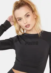 [PUMA] Black Evostripe Evoknit Long Sleeve Crop Top