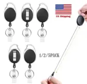 5Pcs Retractable Key Tool Reel Holder Steel Clip Chain Belt Heavy Duty Split USA