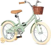 Bixike Retro Design Girls Bike with Basket for 4-13 Years Old Kids, 16 Inch Kid Bicycle for Girls with Bell and Training Wheels, 20 Inch with Kickstand,Multiple Colors