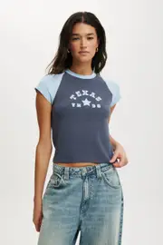 [Cotton On Women] Cotton On Women - Retro Raglan Graphic Tee - Texas 98/ collegiate blue XS TEXAS 98/ COLLEGIATE BLUE