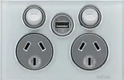 Clipsal Saturn Double Powerpoint + USB Charger Ocean Mist