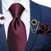 [GEDASHU] men's tie Silk Tie Set Purple Black Crack Pattern Tie Handkerchief Brooch Business Wedding Men'S