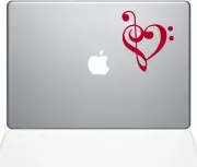 The Decal Guru Music Heart Decal Vinyl Sticker, Red, 15" MacBook Pro - Red
