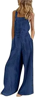 [Generic] Romper for Women Long Pants Wide Women's Bib Casual Solid Overalls Jumpsuit Summer Leg Sleeveless Women's Jumpsuit Glitter Long Romper