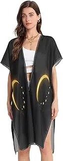 [Joitme] Classic Houndstooth Green Womens Cover Ups, Small Swimsuit Cover Ups, Lightweight & Stylish Beachwear for Summer, Golden Crescent Glow Black, Medium