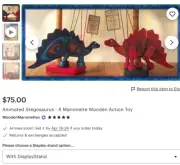 Handmade by Wooden Marionettes Animated Red Stegosaurus Action Toy Puppet Stand