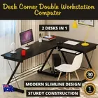 Entree Double 2in1 Desk L Shape Workstation Computer Home Office Pullout Drawer