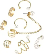 [TENDYCOCO] 1 Set Pearl Ear Clip Set Ear Cuff Ear Piercing Earrings Pearl Hoop Earrings Non Piercing Earrings Pearls Earrings Pearl Earrings Non Piercing Ear Hook Alloy Golden