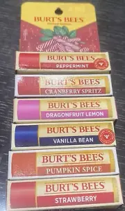 6 Burt's Bees Lip Balm peppermint, dragon Fruit Lemon, vanilla Bean And More