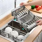 Kitchen Dish Drying Rack Adjustable Dish Drainer Stainless Steel Sink Rack Fruit