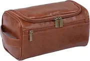 [Generic] Men's Toiletry Bag for Traveling - PU Leather Shaving Organizer Pouch - Men's Zipper Toiletries Organizer Case with Hook for Him Men Boyfriend Husband