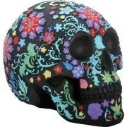 Day of the Dead DOD Engraved Colored Floral Skull Halloween Black Colorful...