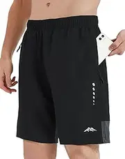[AlpinePulse] Men's Sports Shorts with Zip Pocket, Quick-Drying Running Shorts, Lightweight Sports Shorts, Men's Robust Running Shorts, Black, XXL