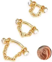 ALACLO 3 Pcs 316L Stainless Steel 16G Tragus Helix Rook Piercing Jewelry with Chain, Cartilage Earrings for Women, Belly Button Ring Vertical Labret Lip Piercing Jewelry