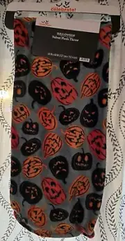 Halloween Plush Throw Blanket 50" x 60" Teal And Pumpkins