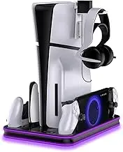 EJGAME PS5 Stand and Cooling Station With RGB LED Controller Charging Station for PlayStation 5 Console, Portal Charging Dock, Slim Accessories With 3 Level Cooling Fan