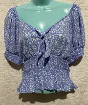 Sienna Sky NWT blue and white floral peplum ruffle blouse women’s size Medium