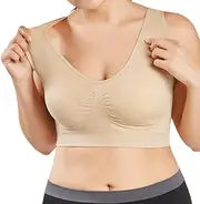 [Generic] Button Top Tops Size Cup Ultra thin Sports Full Plus Bra Large Women Bra Women's Blouse Dirty 30 Top for Women (Beige, XXXXXL)