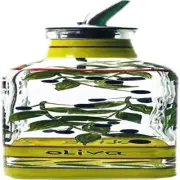 Hand Painted Glass Oliva Branch Oil/Vinegar Glass Cruet for Kitchen, 8 Oz Olive