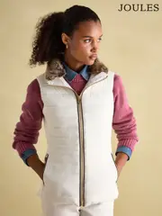 Joules Beckley White Padded Showerproof Gilet With Detachable Faux Fur Collar (153488) | $298