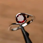 garnet ring round cut 925 sterling silver wedding gift ring Promise gift ring