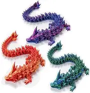 QINGMIAO 11.8'' 3D Printed Dragon Set, 3 Pcs Chinese Dragon Kit, Red,Green,Blue Purple Dragon,3D Printing Toys, Articulated Dragon, Fidget Dragon, Home Office Decor Desk Toys Pet