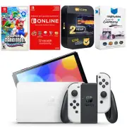 Nintendo Switch White OLED + Super Mario Bros. Wonder + NSO 1 Year Membership