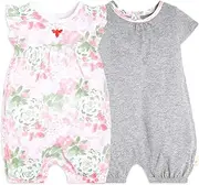 [Burt's Bees Baby] Baby Girl's Rompers, Set of 2 Bubbles, One Piece Jumpsuits, 100% Organic