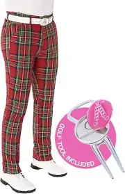 Royal and Awesome Mens Golf Pants Stewart Tartan Red Golf Pants Waist 30 - 44