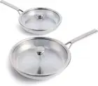 Tri-Ply Stainless Steel 10" & 12" Frying Pan Skillet Set with Glass Lids, Profes
