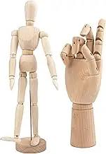 Framendino, 2 Pack 12 Inch Wooden Hand Model Wooden Mannequin Figure for Decoration Painting