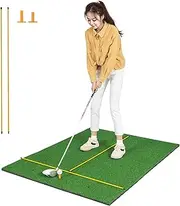 Costway Golf Hitting Mat, Standard Real Feel Golf Practice Mat with Synthetic Turf and 2 Tee Positions, 3 Rubber Tees Included, Golf Putting Mat